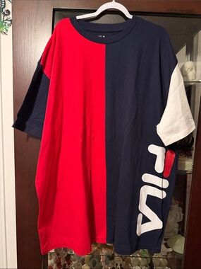 Fila Red, Navy & White Split-Panel Logo Tee